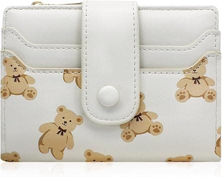 Cute Wallet for Women, Bear Print Zip Bifold Wallet with Front Card Slot, ID Window, Cash Slot, Short Women Wallet Elegant Youthful and Cute (White) on Amazon.ae - Price Tracker