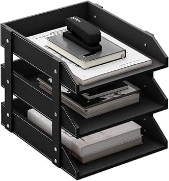 Leather Desk Organizer, 3-Tier Stackable Letter Tray Holder for Office Supplies, Paper, File, Magazine, Perfect Office Organization for Desktop (Black-3Tiers) on Amazon.ae - Price Tracker