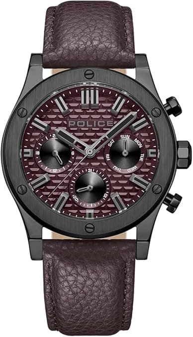 POLICE - Polysh Watch For Men Burgundy Brown Leather Strap - PEWJF0006203 on Amazon.ae - Price Tracker