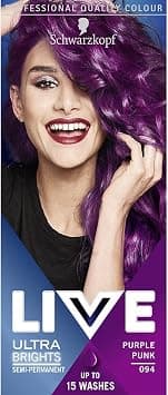 Schwarzkopf LIVE Ultra Brights Purple Punk Semi-Permanent Hair Dye 094, Purple Hair Dye for Bright or Pastel Hair Colour, Vibrant Colour Lasts up to 15 Washes - Best Deal Finder