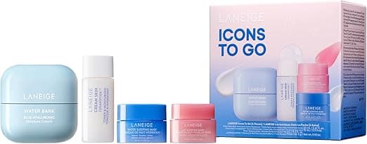 LANEIGE Icons To Go Set: Cream Skin, Water Bank Cream, Lip Sleeping Mask, Water Sleeping Mask, Travel Size, Full Size, Hydrate, Barrier-Boosting on Amazon.ae - Price Tracker