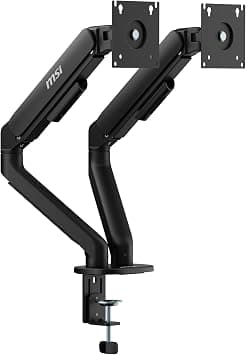 MSI MAG MT101DG - Gas Spring Dual Monitor Stand Arm, Supports 17-32" and 22 lbs, VESA Compatible, Adjustable Gas Spring Mount, Clamp & Grommet, Quick Release Plate – Black على Amazon.ae - متتبع الأسعار