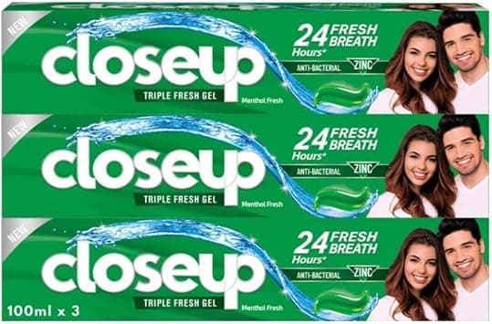 Closeup Triple Fresh Gel Toothpaste, Menthol Fresh, for 24HR fresh breath, 100ml x 3 - Best Deal Finder