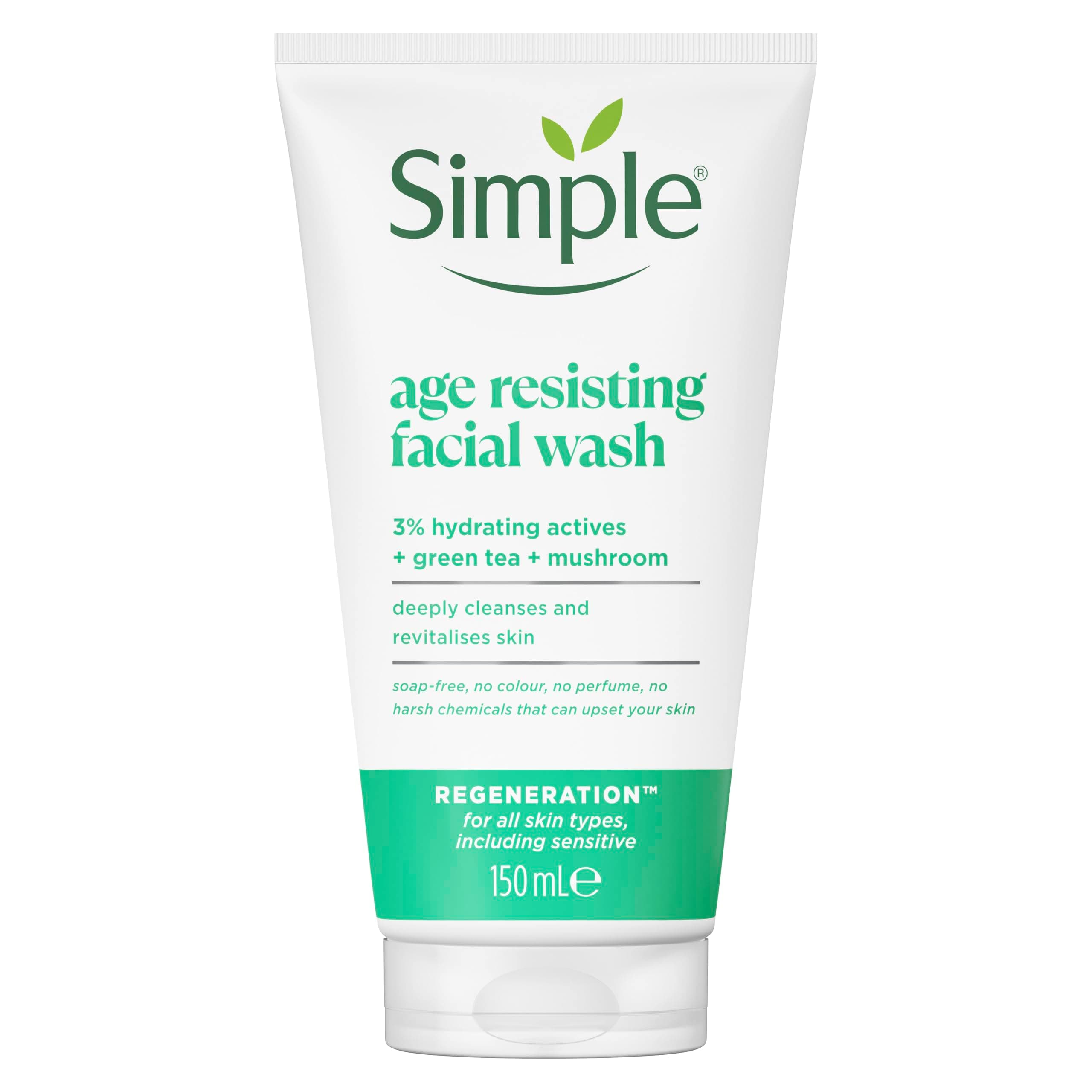 Simple Regeneration Age Resisting Facial Wash with green tea and prebiotic cleanser for revived and revitalised skin 150 ml on Amazon.ae - Price Tracker