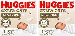 Huggies Extra Care Newborn, Size 1, Up to 5 kg, Carry Pack, 21 Diapers (Pack of 2) - Best Deal Finder