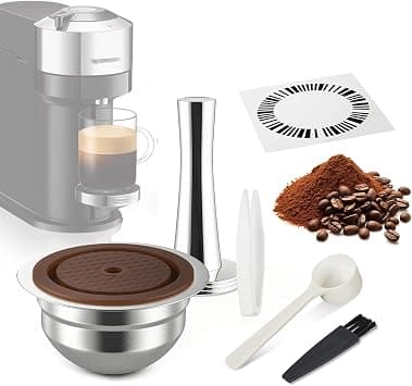 150ml/5.07oz with Tamper Reusable Stainless Steel Coffee Capsule, Refillable Pod Compatible with Nespresso Vertuo Next Plus Pop, VertuoLine GCA1, ENV135S ENV135B ENV135T ENV135R, 1 Count on Amazon.ae - Price Tracker