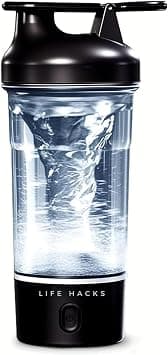 LIFE HACKS® Electric Shaker Bottle 750ml, USB-C Rechargeable Protein Mixer with LED Light Base, Dual Mixing Modes, Self-Cleaning, Leak-Proof, Portable Blender Cup (Black) على Amazon.ae - متتبع الأسعار