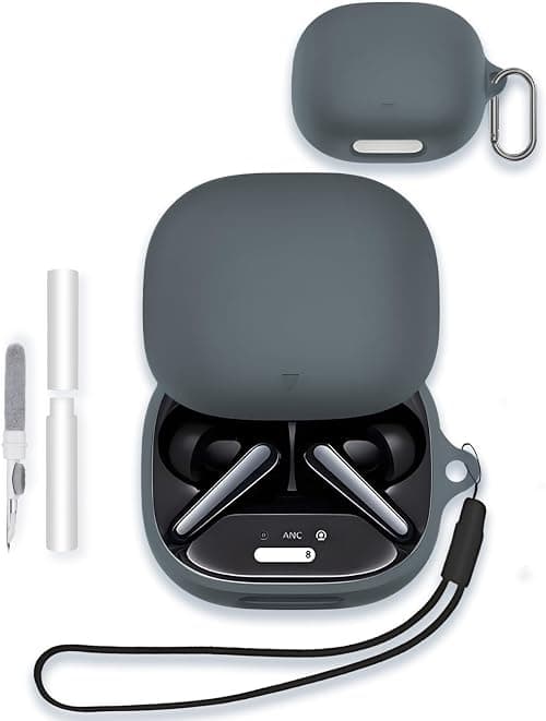 Case for Soundcore Liberty 4 Pro by Anker Earbuds, WUNIAK Soft Silicone Protective Portable Scratch Shock Resistant Shell with Cleaner Kit & Carabiner & Lanyard ,Grey on Amazon.ae - Price Tracker