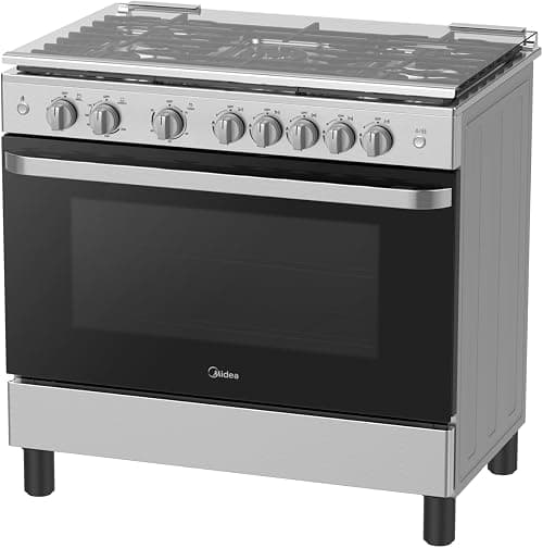 Midea 90x60cm Freestanding Cooker, Full Gas Cooking Range with 5 Burners, Automatic Ignition & Full Safety, Cast Iron Pan Support, Stainless Steel Finish, Separate Knob for Oven & Grill MFO-MG36LE-SS on Amazon.ae - Price Tracker