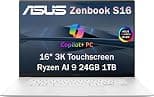 ASUS Zenbook S 16 AI Laptop (16" 3K AMOLED Touchscreen, AMD Ryzen AI 9 365 (>Intel Ultra 7 155H), 24GB DDR5, 1TB SSD) Thin & Light Copilot+ PC for Business, Backlit, Wi-Fi 7, Win 11 Pro, UM5606, White - Best Deal Finder