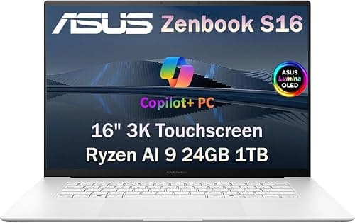 ASUS Zenbook S 16 AI Laptop (16" 3K AMOLED Touchscreen, AMD Ryzen AI 9 365 (>Intel Ultra 7 155H), 24GB DDR5, 1TB SSD) Thin & Light Copilot+ PC for Business, Backlit, Wi-Fi 7, Win 11 Pro, UM5606, White على Amazon.ae - متتبع الأسعار