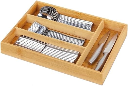 4 Section Bamboo Organiser Cutlery Organiser Tray Kitchen Drawer Organiser (Set Of 1) Ktnrs1313 على Amazon.ae - متتبع الأسعار