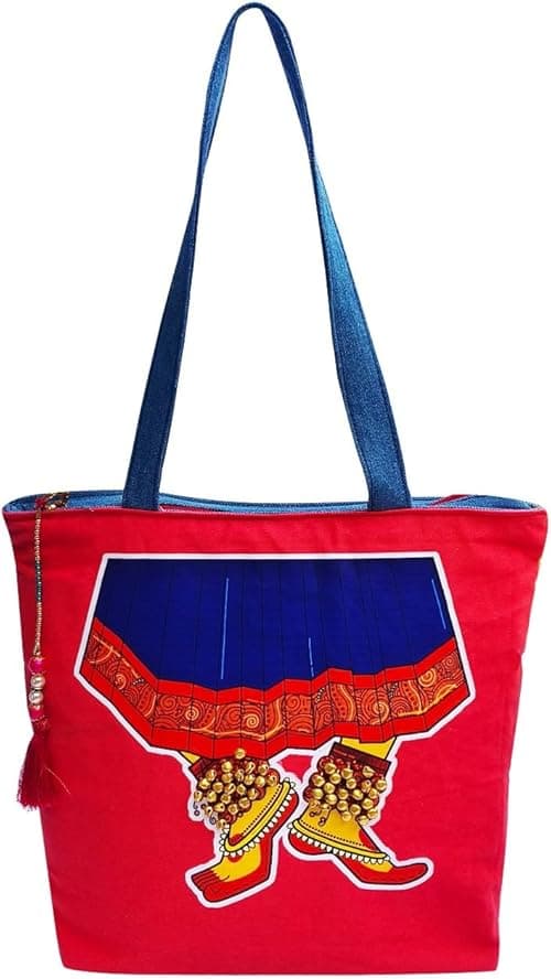 Hand-Painted Tote Bag with Classical Dancer Leg Posture Design–Reusable, Zipper Closure (Red), Red, M on Amazon.ae - Price Tracker