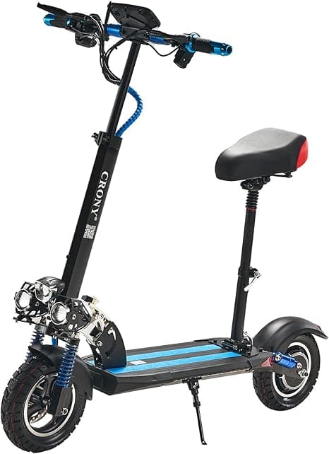 CRONY V10 Big LCD Display Electric Scooter with Seat, 1200W Motor, 40-55KM/H Speed, 120KG Max Load, Front/Rear Shock Absorber and Brake System, LED Base Light, Turn Signal, Triple LED Lights, Blue on Amazon.ae - Price Tracker