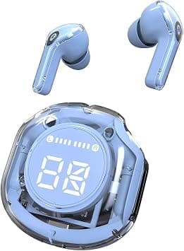 Wireless Crystal Earbuds, Bluetooth 5.3 Ear Buds, Dive into a World of Color and Sound with Chic Pastel Hues & Transparent LED Display Case, Premium Wireless Audio Experience (Baby Blue) على Amazon.ae - متتبع الأسعار