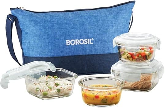 Borosil Prime Daisy Glass Lunch Box Microwave Safe Office Tiffin (320 ml Sq, 240 ml Round, Transparent) -Set of 4 on Amazon.ae - Price Tracker