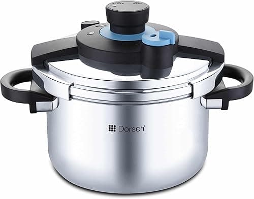 Dorsch Danish Design GoPress 18/10 Stainless Steel Pressure Cooker - Induction Compatible, Dishwasher Safe, Self-Locking Handle, Auto-Pressure Release, Versatile Steamer Basket Cooking (8 Ltr) on Amazon.ae - Price Tracker