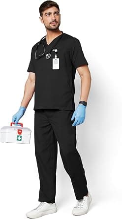 KNYA Active Men's 5-Pocket New Gen Scrubsuit V Neck Flexibile & Comfortable Top & Bottom Easily Accessible Pockets Uniform for Doctors - Best Deal Finder