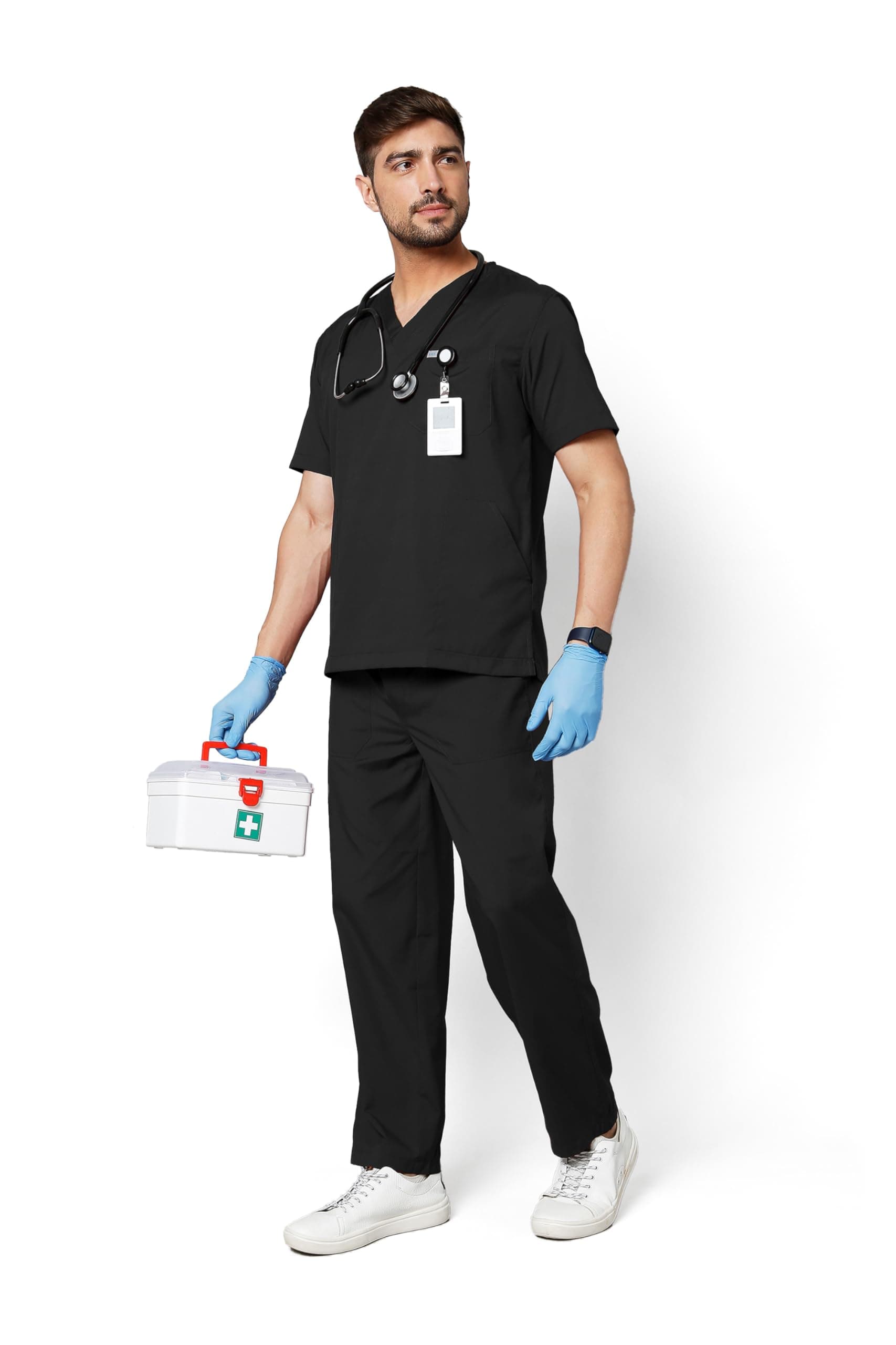 KNYA Active Men's 5-Pocket New Gen Scrubsuit V Neck Flexibile & Comfortable Top & Bottom Easily Accessible Pockets Uniform for Doctors on Amazon.ae - Price Tracker