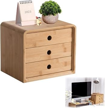 ikeoat Desktop Organizer with 3 Drawer, Bamboo Desk Drawer Organizer For Office Supplies Holds Bills Files Sorter Storage Stationary Organizer, 25.5x20x21.5cm on Amazon.ae - Price Tracker