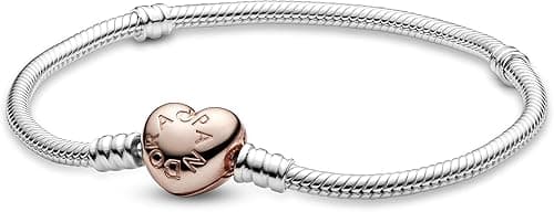 Pandora Moments Women's 14k Rose Gold-Plated and Sterling Silver Heart Clasp Snake Chain Bracelet for Charms on Amazon.ae - Price Tracker