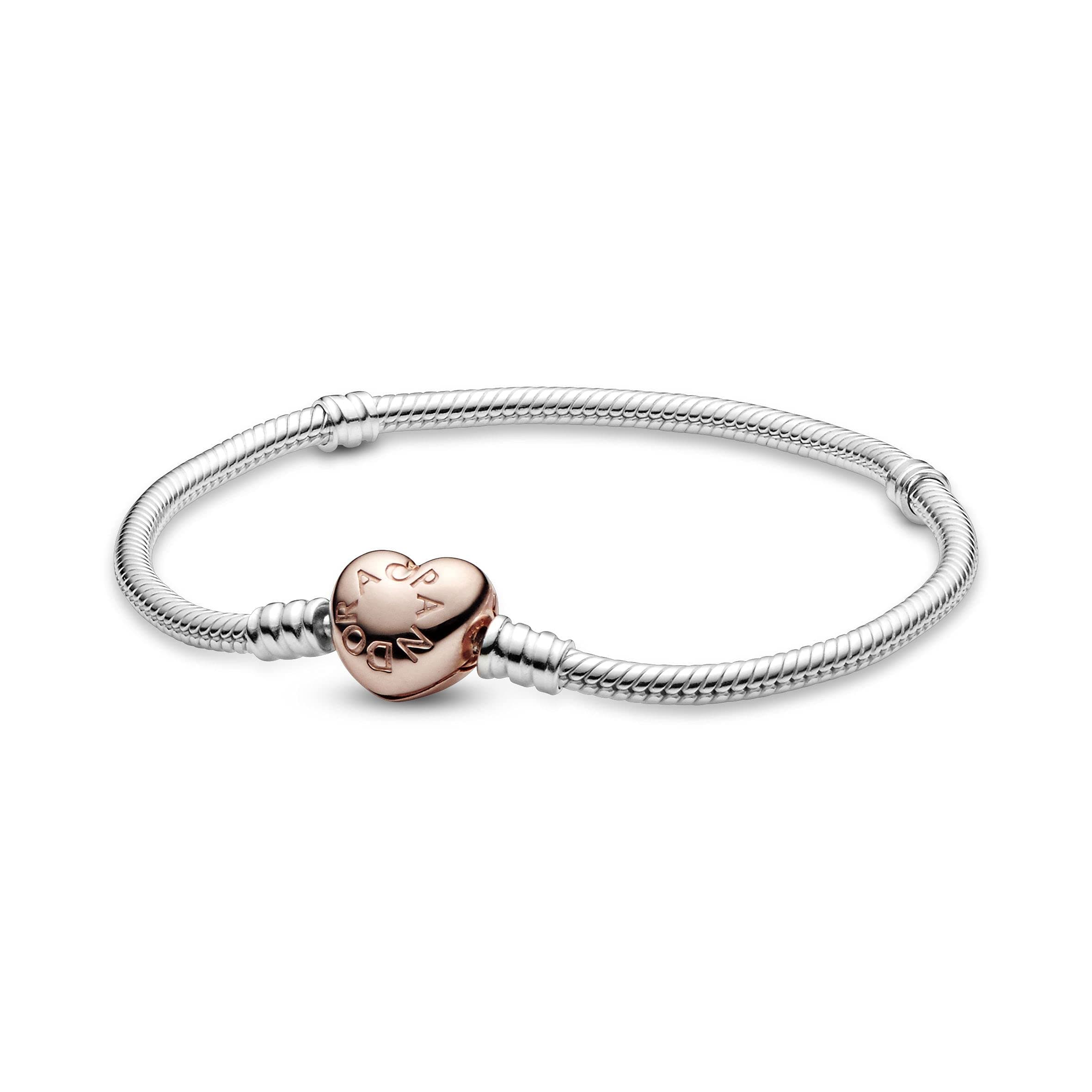 Pandora Moments Women's 14k Rose Gold-Plated and Sterling Silver Heart Clasp Snake Chain Bracelet for Charms on Amazon.ae - Price Tracker