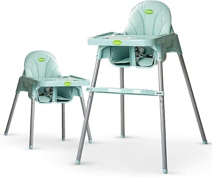Baybee Baby High Chair for Feeding 2 in 1 Adjustable Baby Feeding Chair with 2 Height Adjustable, Footrest, Tray, Mobile Stand, 3 Point Safety Belt | Kids High Chair for 6 Months to 3 Years (Green) على Amazon.ae - متتبع الأسعار