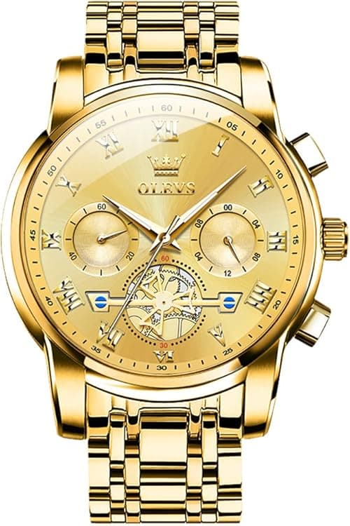 OLEVS Men’s Watch Quality Analog Quartz Stainless Steel Waterproof Chronograph Luminous Business Casual Luxury Dress Big Face Wrist Watches on Amazon.ae - Price Tracker
