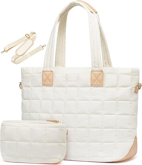 Tote Bag for Women, 26L Quilted Puffer Tote with Zipper, Lightweight Work, Travel, Gym Shoulder Bag, Large Quilted Tote 45x18x32 CM, Suitable for 15.6 Inch Laptop on Amazon.ae - Price Tracker