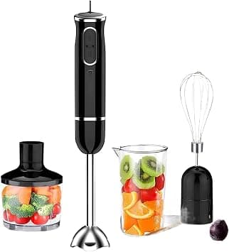 Hand Blender Set 4 in 1 high power 2-Speed Electric Stick Blender, 600ml, Double Stainless Steel Blades, Chopper, Whisk & Beaker Multi-Function Kitchen Appliance for Smoothies, Soups, and More. على Amazon.ae - متتبع الأسعار