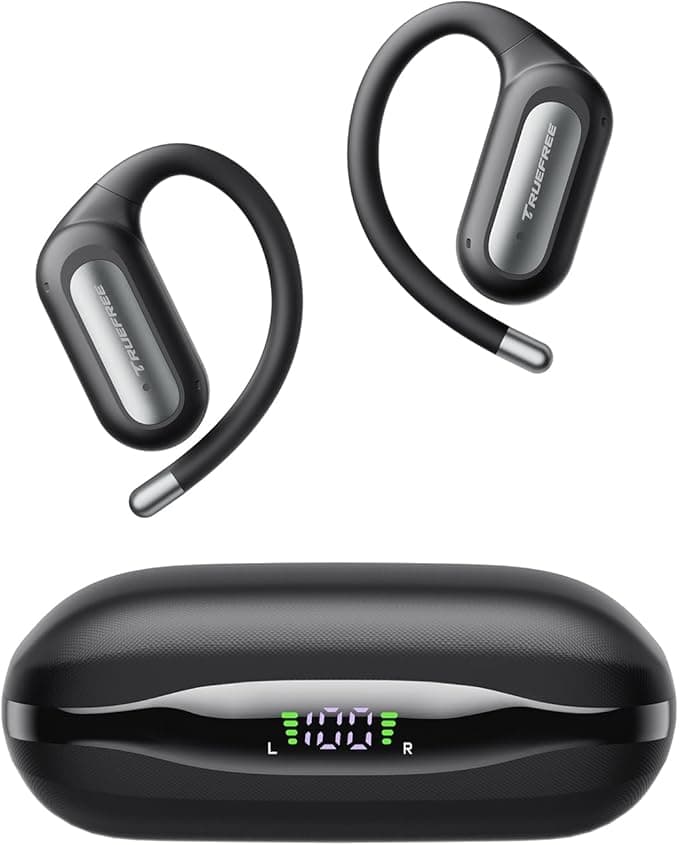 TRUEFREE EarFit DS1 Open Ear Wireless Earbuds Headphones, Bluetooth 6.0 Ear buds Earhook with LED Display, 40H Playtime, Waterproof IPX5, Secure Fit, Noise Cancelling Mic for Sport, Work &amp; Commute on Amazon.ae - Price Tracker