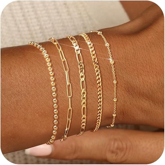 Azonee 14K Gold Plated Bracelets for Women - Stackable Paperclip &amp; Cuban Link Chain Set | Adjustable Layered Bracelets | Waterproof, Gift-Ready Jewelry for Her on Amazon.ae - Price Tracker