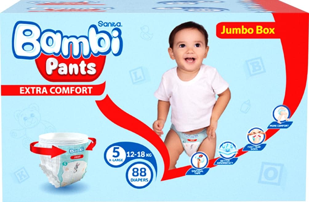 Sanita Bambi Pants, Size 5, XL, Jumbo Box, 88 Diapers on Amazon.ae - Price Tracker