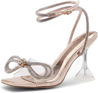 Shoe Land Womens SL-NAOMI Clear Heeled Sandals with Double Bowknots Open Toe Stiletto High Heel Dress Party Wedding Crystal Shoes on Amazon.ae - Price Tracker