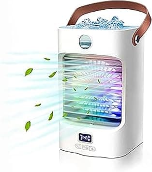 Portable Desk Fan, Mini Table Fan Quiet USB Rechargeable with 3-Speed & Cool Mist 120°Rotation, Small Air Conditioner with LED Light, Personal Air Cooler for Bedroom/Office/Dorm/Camping on Amazon.ae - Price Tracker
