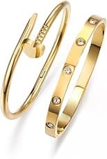 18K Gold Plated Love Nail Bangle Bracelet Set Stackable Dupes Stainless Steel Bangle Set for Love Trendy Jewelry - Best Deal Finder