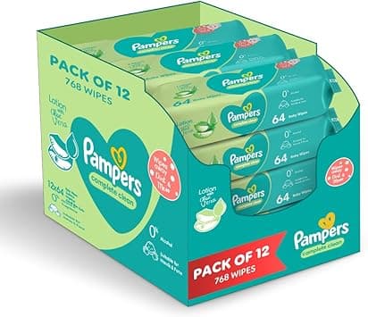 Pampers Complete Clean Baby Wipes with Aloe Vera Lotion for Hands & Face, 12 Packs, 768 Count (Item packing may vary) - Amazon.ae Price Tracker