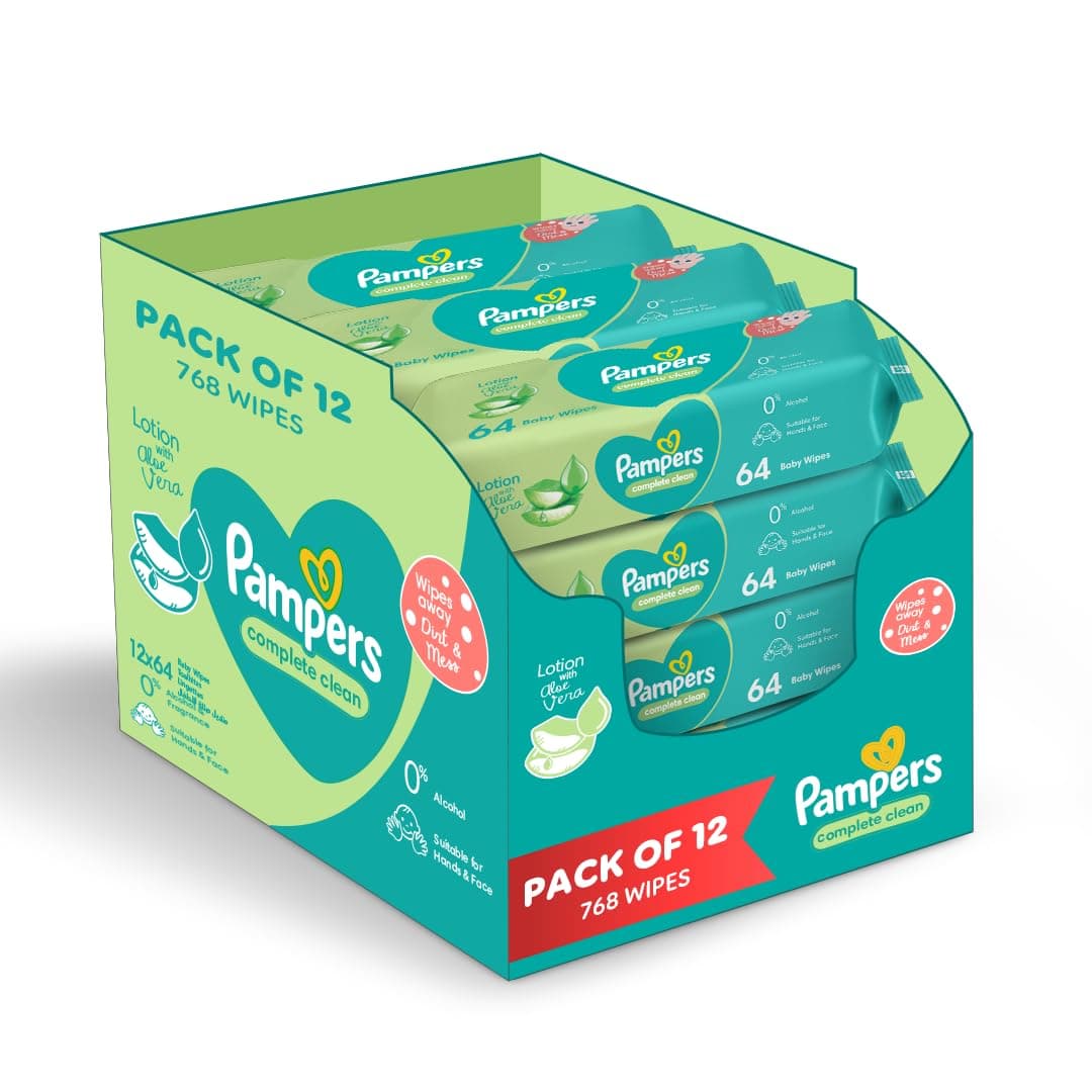 Pampers Complete Clean Baby Wipes with Aloe Vera Lotion for Hands & Face, 12 Packs, 768 Count (Item packing may vary) on Amazon.ae - Price Tracker