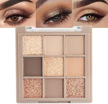 Eye Shadow Palette Makeup,9 Colors Gold Matte Shimmer Vegan Eyeshadow,Long Lasting Waterproof Naturing-Looking make up pallets for women,eyeshadow palette for brown blue eyes on Amazon.ae - Price Tracker