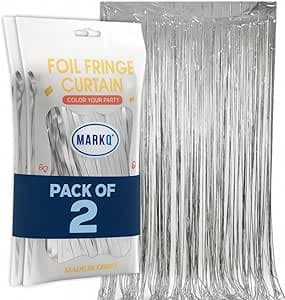 MARKQ Silver Foil Fringe Curtain | 1 x 2-meter Metallic Tinsel Streamers Party Backdrop for Halloween, Baby Shower, Wedding, Eid, Graduation, Birthday Party Decorations [Pack of 2] on Amazon.ae - Price Tracker