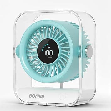 BOMIDI Desk Fan with Digital Display, 3000mAh Battery Operated, 7-Blade Quiet Cooling Fan, 60° Wide Angle Air Circulation, 3 Speeds for Office Home Bedroom - Blue on Amazon.ae - Price Tracker