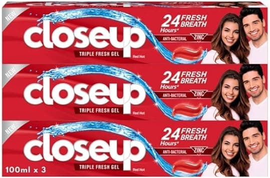 Closeup Triple Fresh Gel Toothpaste, Red Hot, for 24HR fresh breath, 100ml x 3 - Best Deal Finder