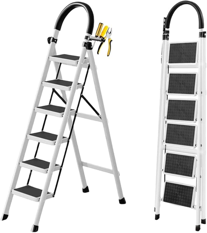 SKY-TOUCH Foldable Ladder 6 Steps, Home Stepladders Folding Step Stool with Wide Anti-Slip Pedal, Adults Folding Sturdy Steel Ladder for Home,Kitchen, Garden, Office on Amazon.ae - Price Tracker