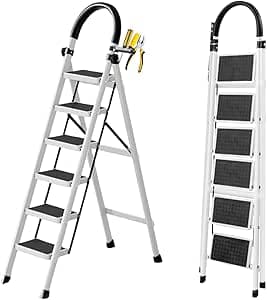 SKY-TOUCH Foldable Ladder 6 Steps, Home Stepladders Folding Step Stool with Wide Anti-Slip Pedal, Adults Folding Sturdy Steel Ladder for Home,Kitchen, Garden, Office on Amazon.ae - Price Tracker