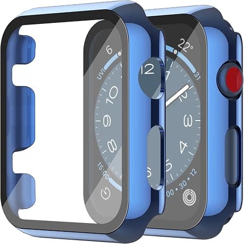Misxi Pack of 2 PC Case with Tempered Glass Screen Protector Compatible with Apple Watch Series 3 Series 2 38 mm, HD Ultra Thin iWatch Protective Case, 1 Blue + 1 Transparent on Amazon.ae - Price Tracker