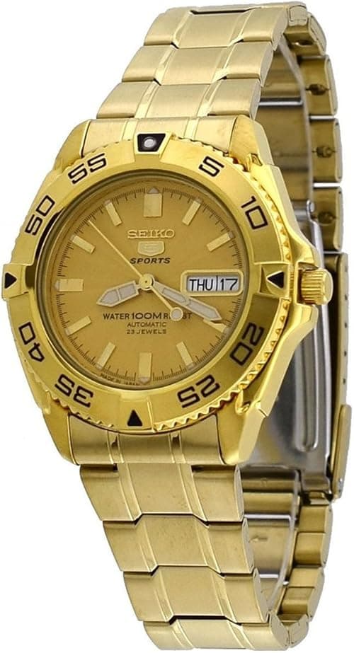 Seiko 5 Sports #SNZB26J1 Men's Japan Gold Tone Stainless Steel 100M Automatic Dive Watc1 by Seiko Watches on Amazon.ae - Price Tracker
