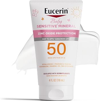 Eucerin Sun Sensitive Mineral Baby Sunscreen SPF 50, Sunscreen Lotion with Zinc Oxide Protection, Mineral Sunscreen, 4 Fl Oz Tube - Best Deal Finder