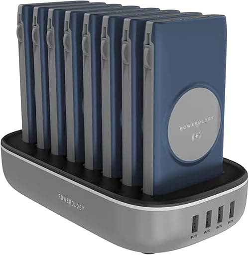 Powerology 5in1 10000mAh Power Bank Station with Built-In Cable, PD 20W, USB-C + Dual USB-A Output Ports, Built-In Type-C Cables, PD20W, All-in-One Rapid Recharging Station على Amazon.ae - متتبع الأسعار