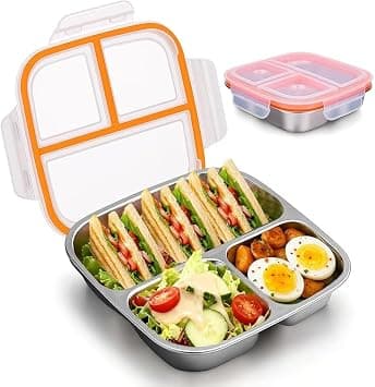 Lunch Box Containers Stainless Steel, Bento Lunch Box for Adults Men Women, 3-Compartments Metal Food Storage Containers with Leakproof Lids for Travel Picnics Office(1 Pack) على Amazon.ae - متتبع الأسعار