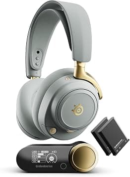 SteelSeries Arctis Nova Elite - Hi-Res Wireless Gaming Headset -Carbon Fiber Speakers - ANC - App - 2.4GHz + BT - Multi-Source Mix; OmniPlay PC+PS+Xbox - Sage & Gold (UAE Version) 1 year Warranty على Amazon.ae - متتبع الأسعار